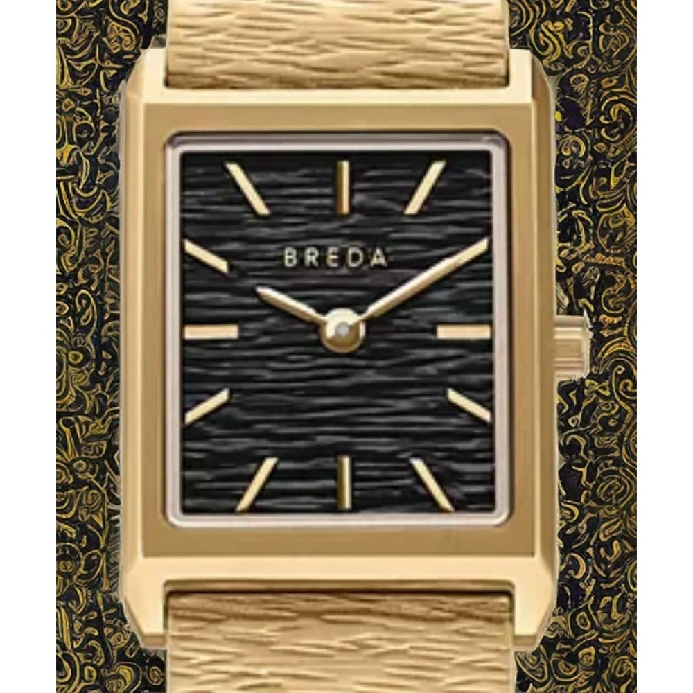 Breda Revel Watch 1754d 20mm Gold Black Square Dial Textured Bracelet NIB $185 - Picture 2 of 9